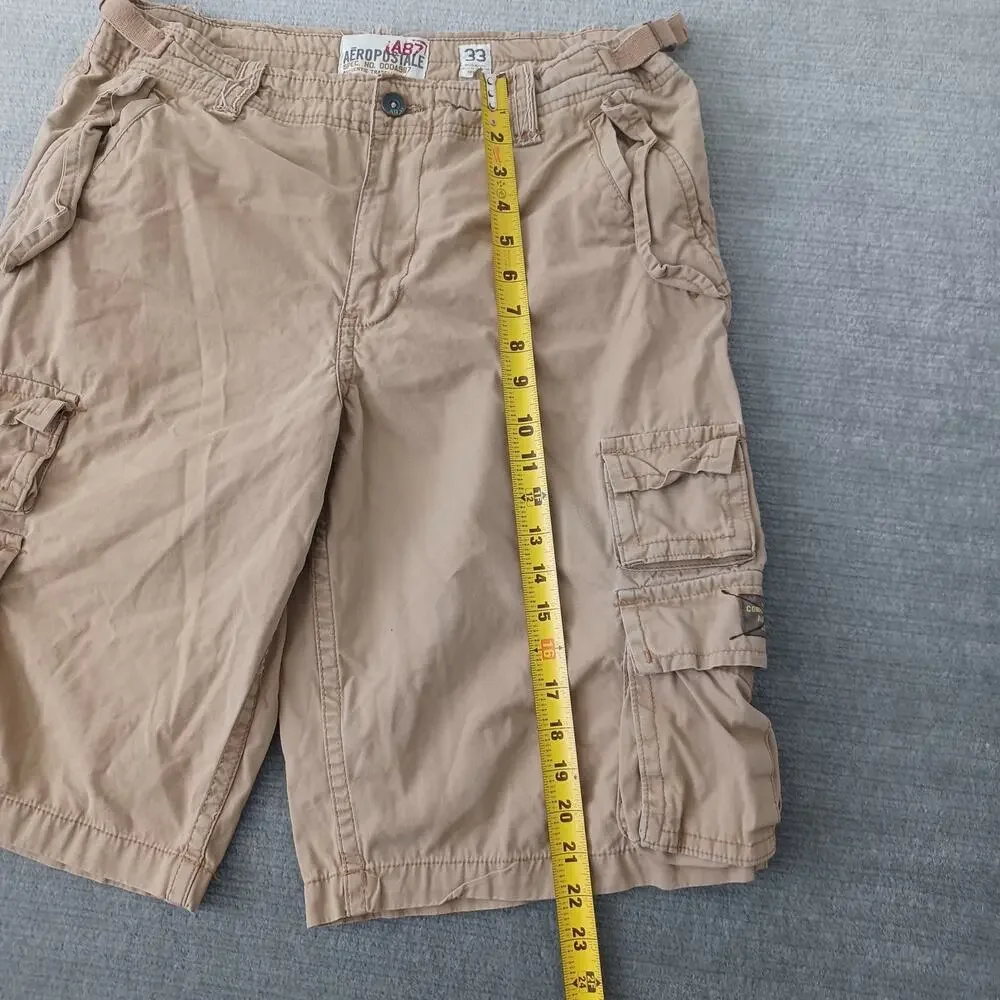 Y2K‎ Aeropostale A87 Utility Cargo Short 33x12 Beige Paratrooper Heavyweight